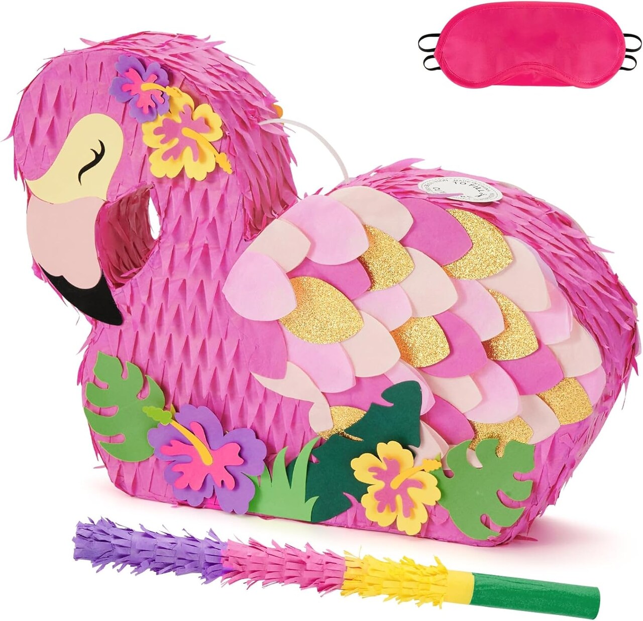 Flamingo Piñata - Pink Piñata Bundle with Blindfold and Bat for Girls Kids Piñata Tropical Flamingo Theme Birthday Party Supplies Summer Pool Party Decorations for Fiestas Baby Shower
